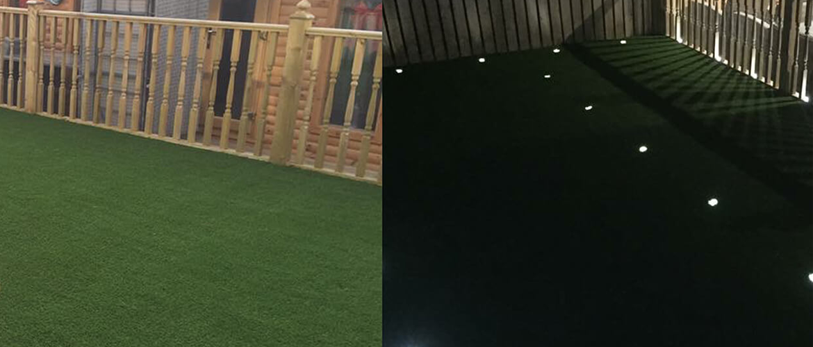 Artificial Grass with spotlights.